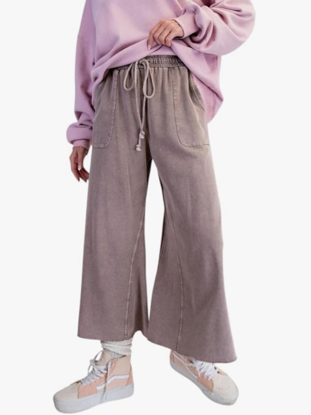 Easel let's chill wide leg mineral wash palazzo pants size small mocha - Picture 3 of 5